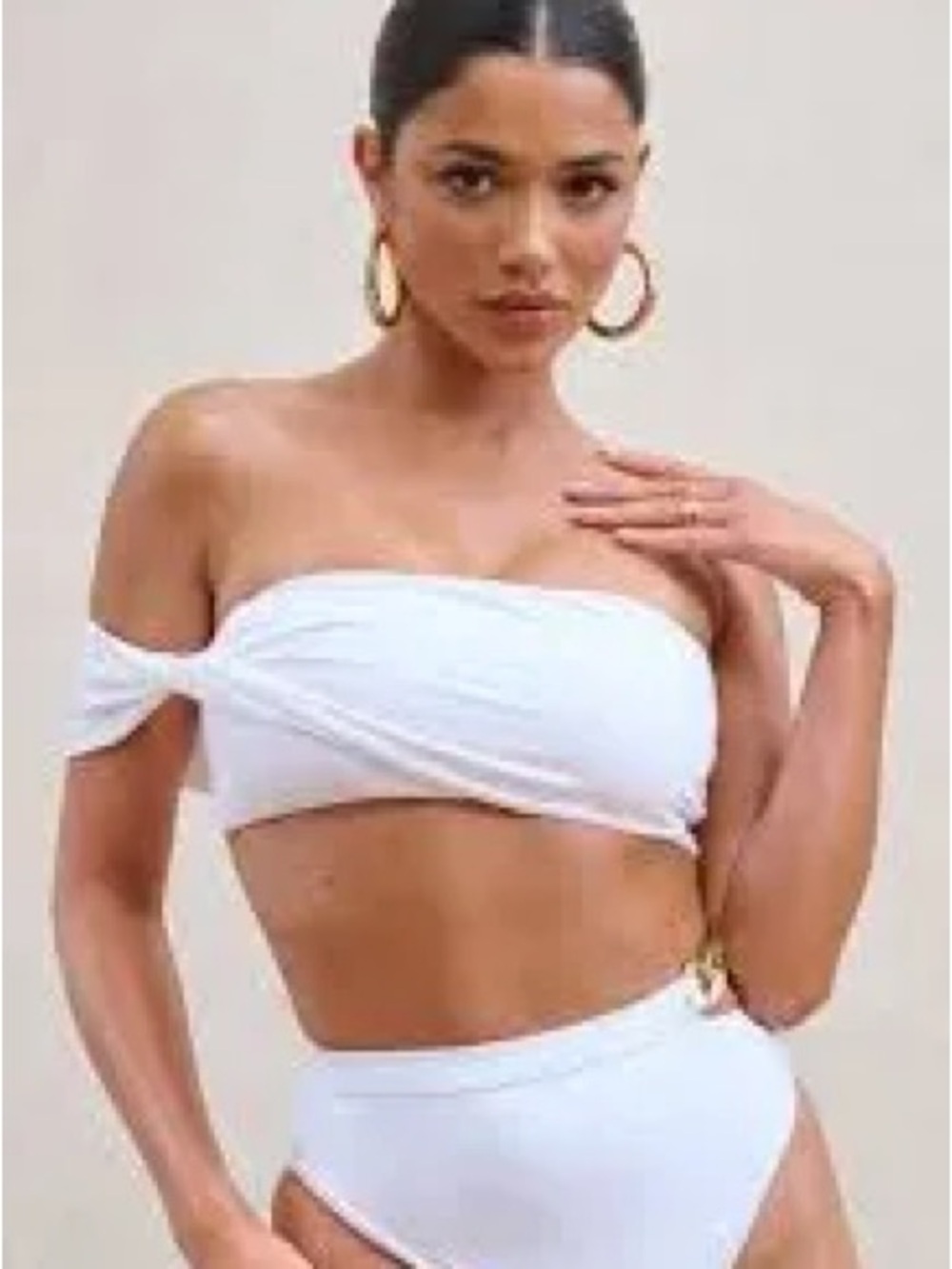 Club L London White Off-Shoulder Twist Crop Camisole